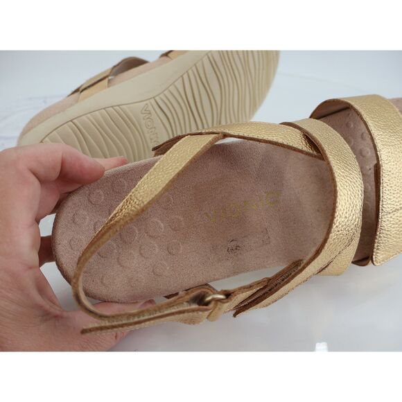 Vionic Raya Sandals Womens 9.5 Gold Leather Wedge Orthotic Adjustable - Picture 9 of 12